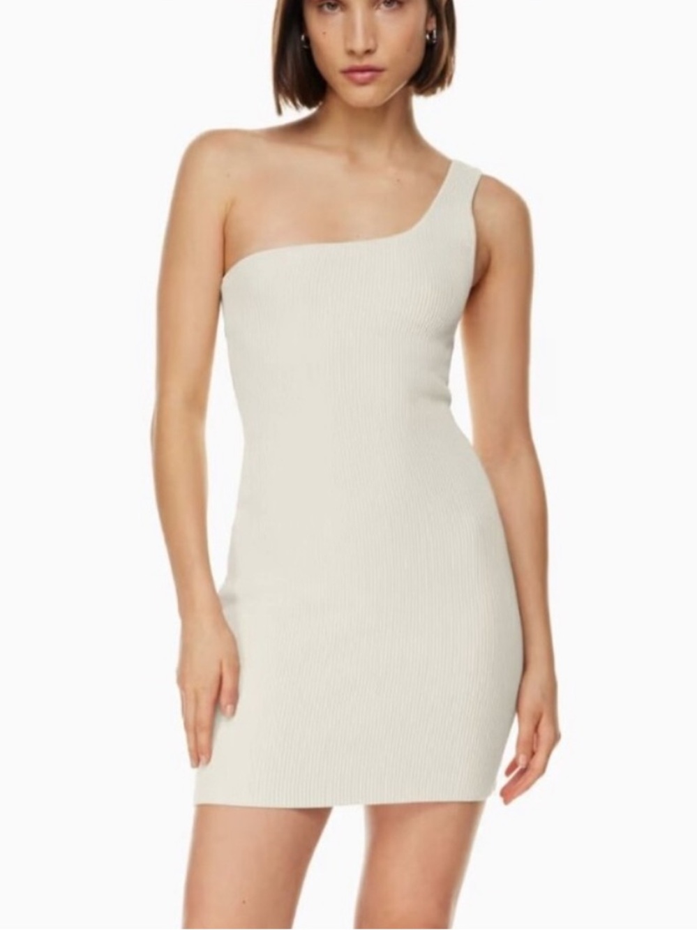 NWT Aritzia Babaton Sculpt Knit One-Shoulder Dress in Matte Pearl Size L